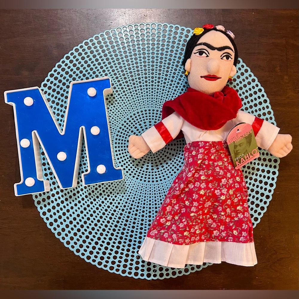 Frida Kahlo “Little Thinkers” 14” Plush Doll with Red Floral Dress